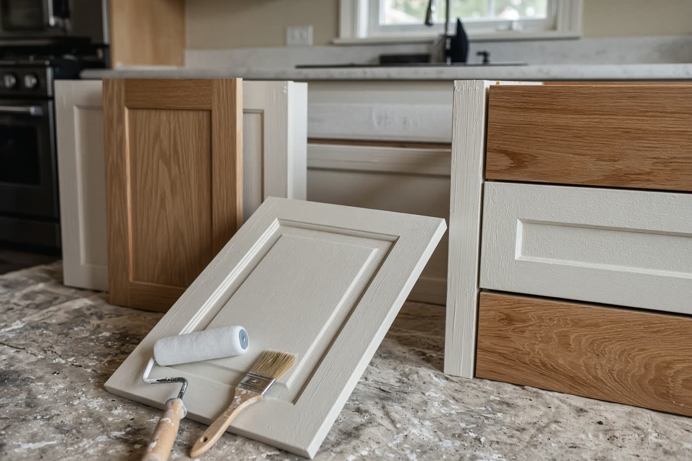 Kitchen cabinets being painted