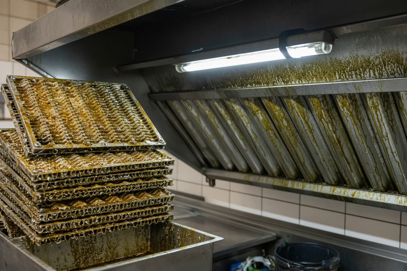 Commercial kitchen exhaust filters — representative process photography