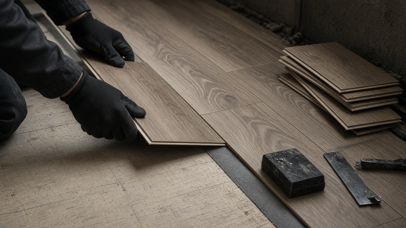 Luxury vinyl plank being installed — representative process photography