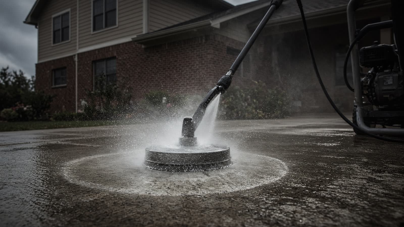 Concrete being pressure-washed