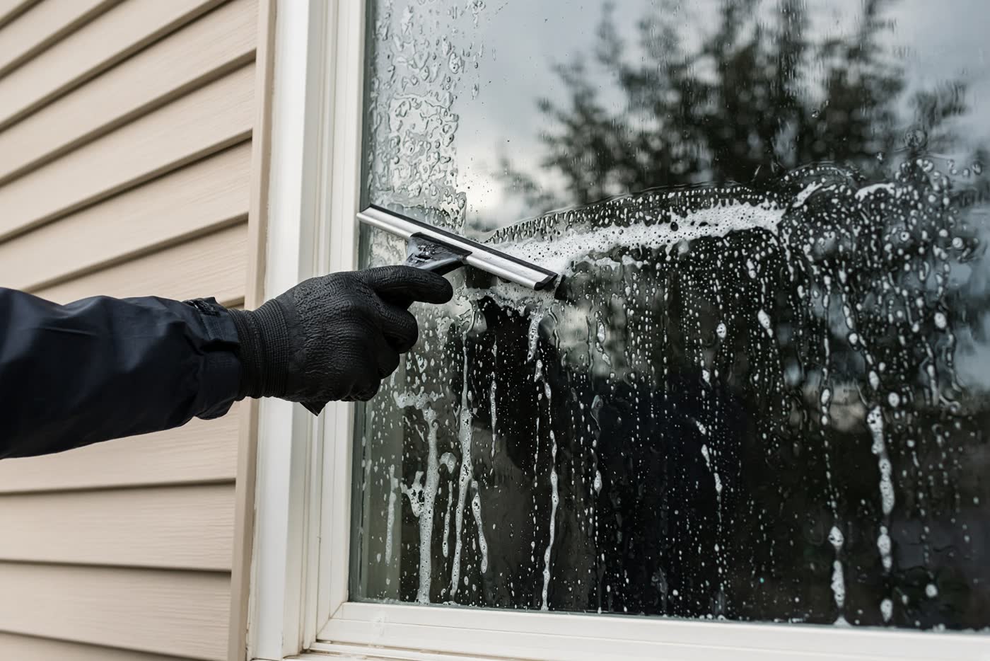 Window cleaning in progress